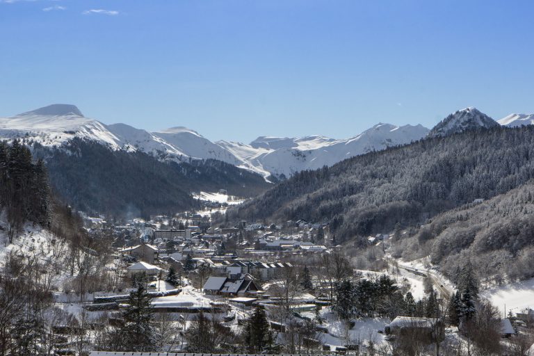 Mont-Dore in winter at the foot of Puy de Sancy in Auvergne